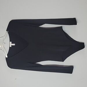 Leith black deep v-neck long sleeve bodysuit